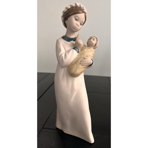 Unique Unglazed REX VALENCIA Spain Mother & Baby Figurine Brown Hair Child - Picture 1 of 12